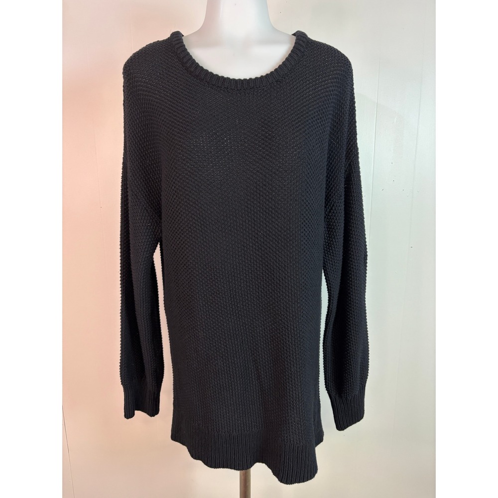 Old Navy Sweater Medium Black Tunic Length Shaker Knit 100% Cotton Womens